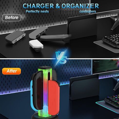 قاعدة شحن Vikye لجهاز NSwitch 2(2025)، قاعدة شحن مغناطيسية محمولة ثنائية الاتجاه مع 9 مصابيح RGB لملحقات NSwitch 2 in Saudi Arabia