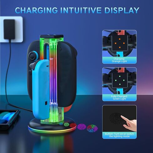 قاعدة شحن Vikye لجهاز NSwitch 2(2025)، قاعدة شحن مغناطيسية محمولة ثنائية الاتجاه مع 9 مصابيح RGB لملحقات NSwitch 2 in Saudi Arabia