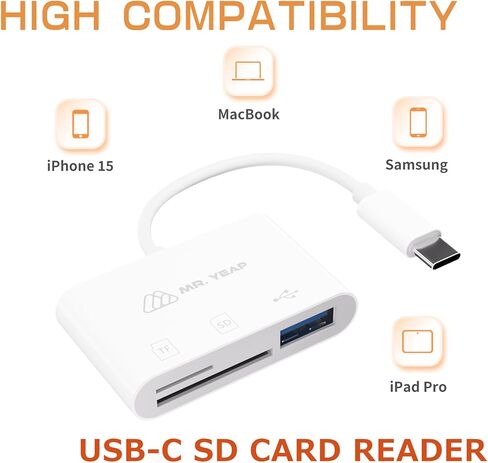USB SD Card Reader 3.0, USB C Card Reader for iPhone 15/16 iPad MacBook Windows Android, 3 in 1 TF & SD Card Adapter, Portable Micro SD Memory Card Adapter, Trail Camera Viewer, Plug and Play in Saudi Arabia