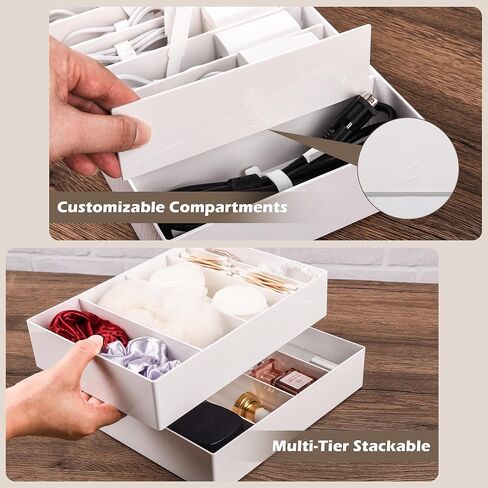 Cable Organizer Box with Wire Ties and Labels, Charger Cable Cord Storage Organizer with Adjustable Compartments, Desk Accessories Storage for Home, Office, Stackable（2Pcs） in Saudi Arabia