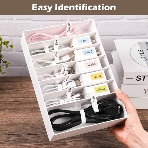 Cable Organizer Box with Wire Ties and Labels, Charger Cable Cord Storage Organizer with Adjustable Compartments, Desk Accessories Storage for Home, Office, Stackable（2Pcs） in Saudi Arabia