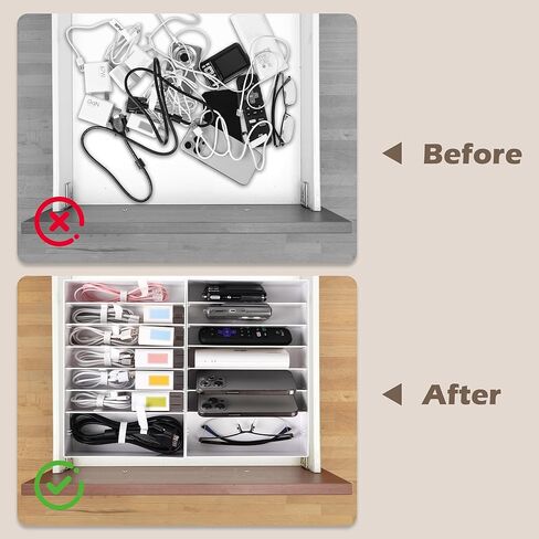 Cable Organizer Box with Wire Ties and Labels, Charger Cable Cord Storage Organizer with Adjustable Compartments, Desk Accessories Storage for Home, Office, Stackable（2Pcs） in Saudi Arabia