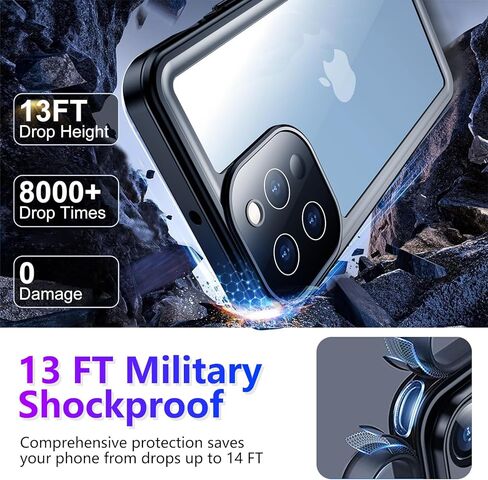 Temdan Compatible with iPhone 13 Pro Max Case Waterproof Built-in Screen & Camera Protector IP68 Underwater Full Body Military Dropproof Shockproof Phone Case 6.1" in Saudi Arabia