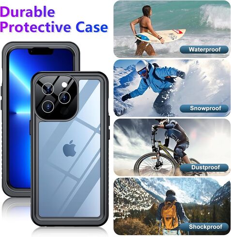 Temdan Compatible with iPhone 13 Pro Max Case Waterproof Built-in Screen & Camera Protector IP68 Underwater Full Body Military Dropproof Shockproof Phone Case 6.1" in Saudi Arabia