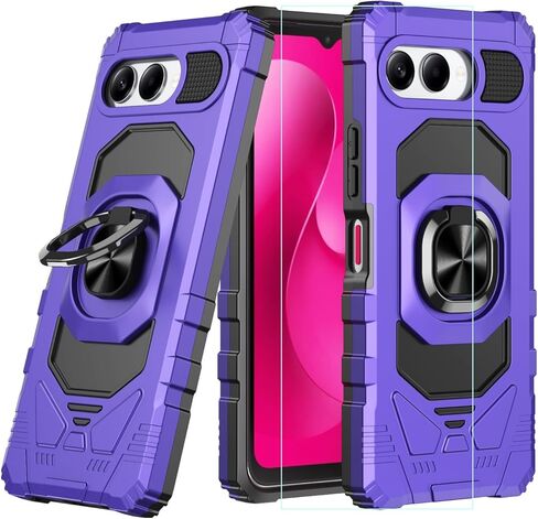 for Revvl 8 Phone Case with Screen Protector,Tmobile Revvl 8 5G Case Built-in Magnetic Ring Stand,Dual Layer Military Grade Protection Rugged Shockproof Corner Cover for T-mobile Revvl 8 Purple in Kuwait