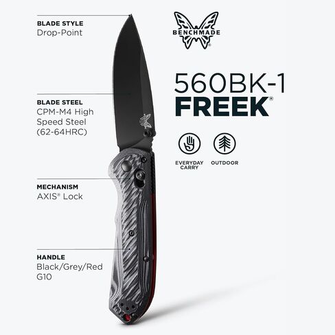 Benchmade - سكين EDC خارجي من فريك، شفرة ذات نقطة إسقاط مع مقبض G10 رمادي/أسود (560BK-1) in Saudi Arabia