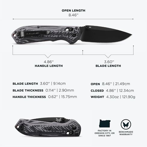 Benchmade - سكين EDC خارجي من فريك، شفرة ذات نقطة إسقاط مع مقبض G10 رمادي/أسود (560BK-1) in Saudi Arabia