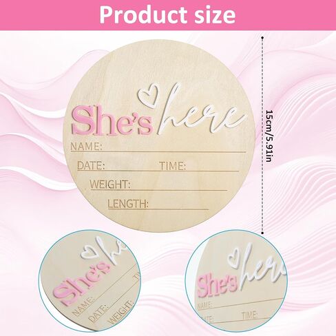 Gender Reveal Wooden Sign, It's a Girl Sign, Baby Announcement Plaque, Personalized Newborn Announcement Sign for Hospital, Wooden Birth Announcement Sign, Boho Gender Reveal Decor (Pink) in Saudi Arabia