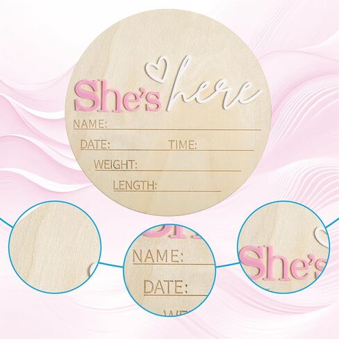 Gender Reveal Wooden Sign, It's a Girl Sign, Baby Announcement Plaque, Personalized Newborn Announcement Sign for Hospital, Wooden Birth Announcement Sign, Boho Gender Reveal Decor (Pink) in Saudi Arabia