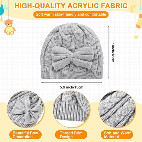 3 Set Kids Baby Toddler Winter Hats and Mittens Set Classic Warm Knitted Beanie Gloves Bow for Boys and Girls 0-6Y in Saudi Arabia
