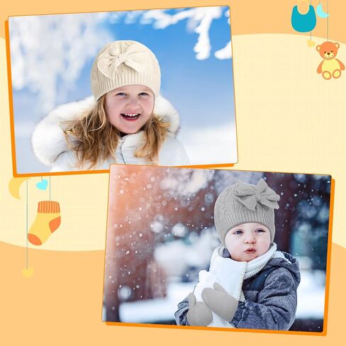 3 Set Kids Baby Toddler Winter Hats and Mittens Set Classic Warm Knitted Beanie Gloves Bow for Boys and Girls 0-6Y in Saudi Arabia
