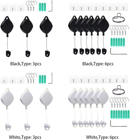 إدارة كابل الواقع الافتراضي متوافقة مع Quest 3S/3/2/1/Pico/PSVR/PSVR2، 3 عبوات من نظام تعليق السقف القابل للسحب بدون حفر، لملحقات أسلاك الواقع الافتراضي مع خطاف لولبي للسقف وخطافات لاصقة in Kuwait