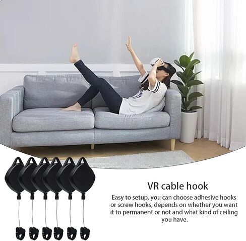 إدارة كابل الواقع الافتراضي متوافقة مع Quest 3S/3/2/1/Pico/PSVR/PSVR2، 3 عبوات من نظام تعليق السقف القابل للسحب بدون حفر، لملحقات أسلاك الواقع الافتراضي مع خطاف لولبي للسقف وخطافات لاصقة in Kuwait