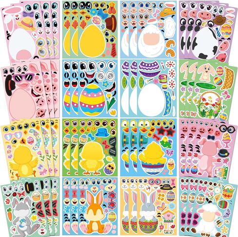 Stickers for Kids - 48 Sheets Animal Stickers - Easter Make a Face Sticker Party Favors Goodie Bags Stuffers Crafts Activities Gifts Games for Kids Toddler Birthday Classroom Age 2 3 4 5 6 7 8 in Saudi Arabia
