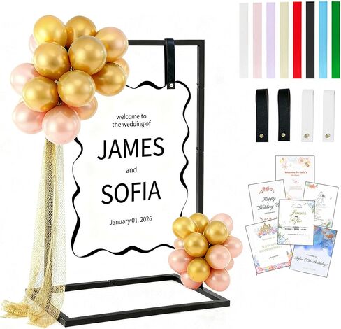 حامل لافتات الزفاف، مرحبًا بكم في حامل لافتات الزفاف الخاص بنا مقاس 36 بوصة/50 بوصة حامل حامل معدني بارتفاع قابل للتعديل مع حزمة تصميم وأشرطة تعليق لحفلات الزفاف والحفلات ومخططات الجلوس وديكور الأحداث (أسود غير لامع) in Kuwait