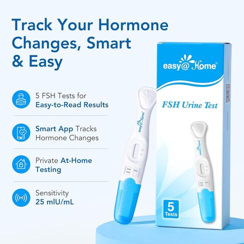 Easy@Home FSH Test Kit for Women - at-Home Hormone & Cycle Tracking with Premom App | Midstream Urine Test for Female Hormone Tracking | Reliable & Quick Results | 5 Tests in Kuwait