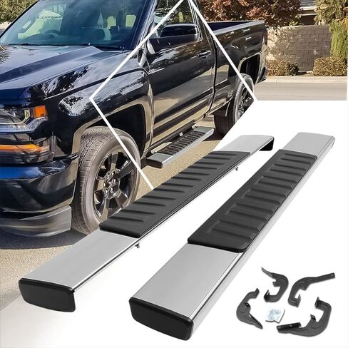 [Pair] 6.75 Inch Chrome Stainless Steel Running Boards Side Step Bars Compatible with 07-19 Silverado Sierra Regular Cab in Saudi Arabia
