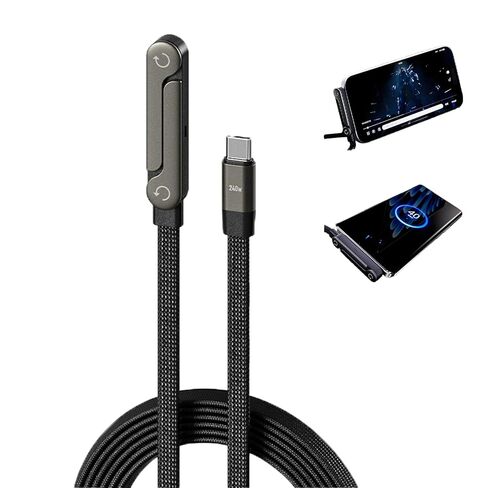 240W Invisible Stand Charging Cable, 2-in-1 Adjustable Phone Holder with 90° Angled USB-C Cord, 5ft Fast Charge Cable for iPhone 12-17, Smartphones, Tablets(1 Pcs) in Saudi Arabia