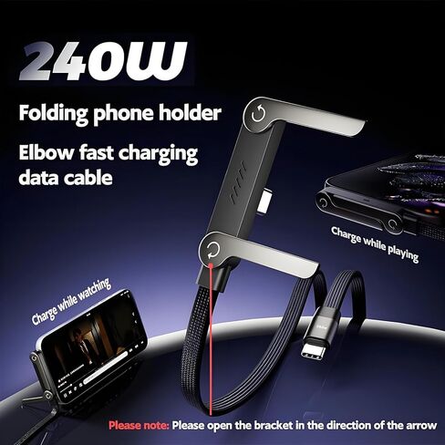 240W Invisible Stand Charging Cable, 2-in-1 Adjustable Phone Holder with 90° Angled USB-C Cord, 5ft Fast Charge Cable for iPhone 12-17, Smartphones, Tablets(1 Pcs) in Saudi Arabia