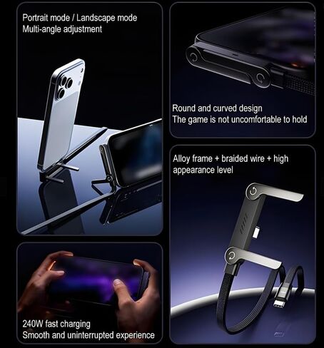 240W Invisible Stand Charging Cable, 2-in-1 Adjustable Phone Holder with 90° Angled USB-C Cord, 5ft Fast Charge Cable for iPhone 12-17, Smartphones, Tablets(1 Pcs) in Saudi Arabia
