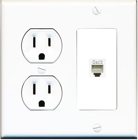 RiteAV Phone Wall Plate - 1 Port RJ11-RJ12 Telephone Jack Cover Faceplate - Round Outlet [White] in Saudi Arabia