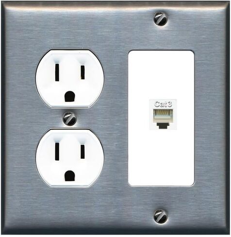 RiteAV Phone Wall Plate - 1 Port RJ11-RJ12 Telephone Jack Cover Faceplate - Round Outlet [White] in Saudi Arabia