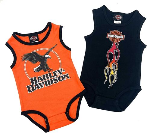 Harley-Davidson Baby Boys' 2-Piece Newborn Ribbed Bodysuits, Black & Orange in Saudi Arabia