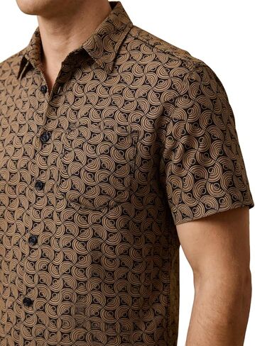 TIXMIE Men's Retro Geometric Pattern Soft Short Sleeve Button Down Casual Vacation Shirt with Pocket in Saudi Arabia