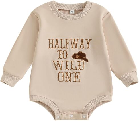 BULINGNA Baby Boy 1/2 Birthday Outfit Long Sleeve Cowboy Hat Half to Wild One Romper Sweatshirt Fall One Piece Clothes in Saudi Arabia