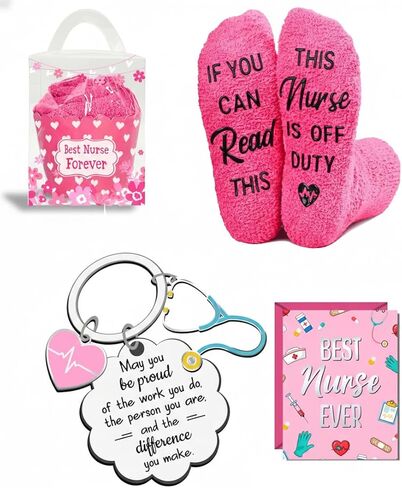 HAPPYPOP Nurse Gifts for Women - Female Nurses Appreciation Gifts, Nursing School Students Graduation Gift, Funny Nurse Socks Keychain Thank You Cards in Saudi Arabia