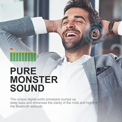 سماعات أذن Monster Achieve 100 AirLinks اللاسلكية، شحن فائق السرعة، سماعات رأس ستيريو بلوتوث 5.0 مع علبة شحن USB-C، ميكروفون مدمج للمكالمات الواضحة، تصميم مقاوم للماء للرياضة in Kuwait