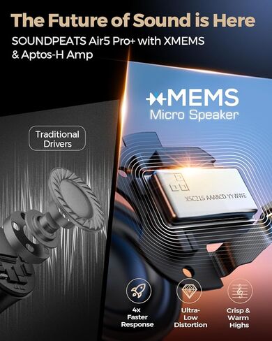 SoundPEATS Air5 Pro+ MEMS Speaker Earbuds, Hybrid Driver Earbuds with 10mm Composite Diaphragm Speaker, aptX Lossless & Hi-Res, AI Adaptive ANC & 6 Mic, LE Audio LC3, Bluetooth 5.4, Weightless Comfort in Saudi Arabia