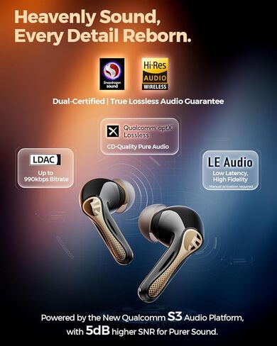 SoundPEATS Air5 Pro+ MEMS Speaker Earbuds, Hybrid Driver Earbuds with 10mm Composite Diaphragm Speaker, aptX Lossless & Hi-Res, AI Adaptive ANC & 6 Mic, LE Audio LC3, Bluetooth 5.4, Weightless Comfort in Saudi Arabia