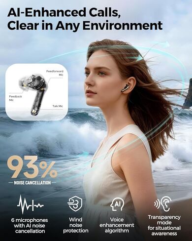 SoundPEATS Air5 Pro+ MEMS Speaker Earbuds, Hybrid Driver Earbuds with 10mm Composite Diaphragm Speaker, aptX Lossless & Hi-Res, AI Adaptive ANC & 6 Mic, LE Audio LC3, Bluetooth 5.4, Weightless Comfort in Saudi Arabia
