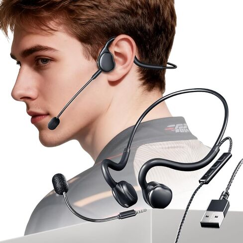 سماعة رأس USB مع ميكروفون لألعاب الكمبيوتر، سماعات أذن مفتوحة لراحة الارتداء لفترة طويلة، سماعة كمبيوتر مع ميكروفون بوم بخاصية إلغاء الضوضاء وصوت ستيريو للكمبيوتر المحمول، البث المباشر، فرق MS، مركز الاتصال والمزيد (أسود) in Saudi Arabia