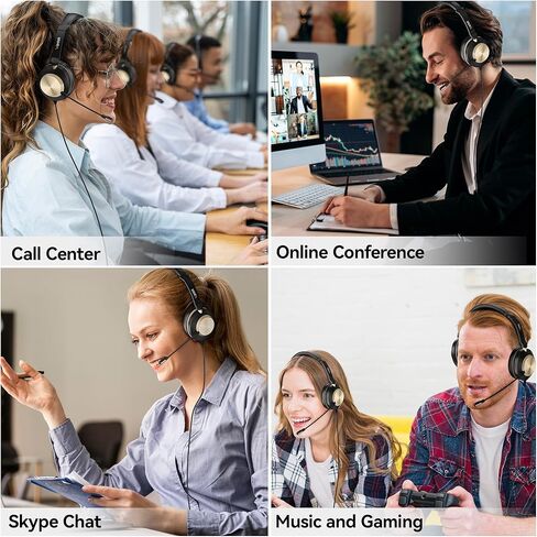 Wantek USB Headset with Microphone, Type-c/USB/3.5mm Jack 3-in-1 PC Headset, Wired & Noise Cancelling Headphone with Volume Control for Call Centers, Skype, Zoom, Home Office, 0nline Courses in Saudi Arabia