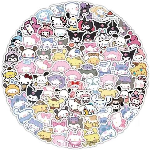 100 قطعة من ملصقات الرسوم المتحركة سانريو، Kawaii Hello Kitty Kuromi Mymelody ملصق فينيل مقاوم للماء للأولاد والبنات المراهقين وأجهزة الكمبيوتر المحمول للبالغين، حقيبة سفر، هاتف، دراجة، زجاجة مياه، جيتار، كمبيوتر، لوح تزلج in Kuwait