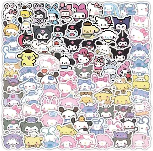 100 قطعة من ملصقات الرسوم المتحركة سانريو، Kawaii Hello Kitty Kuromi Mymelody ملصق فينيل مقاوم للماء للأولاد والبنات المراهقين وأجهزة الكمبيوتر المحمول للبالغين، حقيبة سفر، هاتف، دراجة، زجاجة مياه، جيتار، كمبيوتر، لوح تزلج in Kuwait
