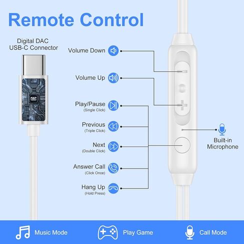 Type C Headphones Wired for iPhone 16e 17/16 Pro Max/16 Pro/16 Plus/16/15, USB C Earphones Noise Canceling Earbuds with Mic & Remote Control for Samsung Galaxy S25 Ultra S24FE S23 S22 A17 A16,Pixel 10 in Saudi Arabia