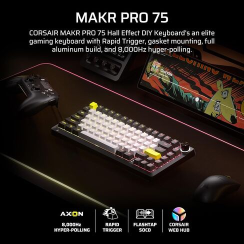 Corsair MAKR PRO 75 Hall Effect DIY Wired Magnetic Mechanical Gaming Keyboard – 75% Layout, MGX Hyperdrive Switches, Dual Actuation, Rapid Trigger, FlashTap SOCD, 8,000Hz, US Layout – Black in Saudi Arabia