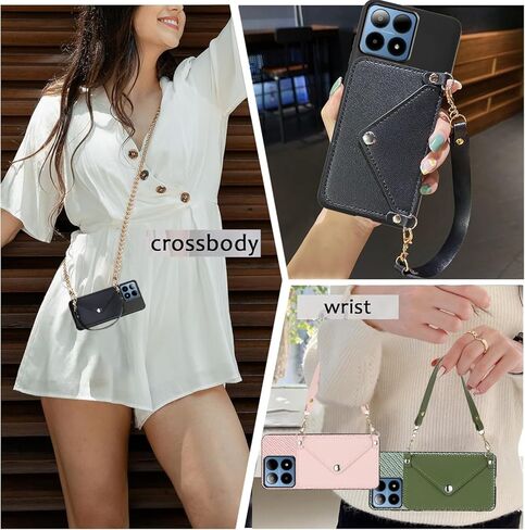 For Boost Mobile Summit 5G Wallet Case Crossbody Chain Strap, Boost Mobile Summit5G Phone Case Back Wallet with Card Holder For Women Girl, Card Slots Case with Faux Learher Wrist Strap, Black in Saudi Arabia