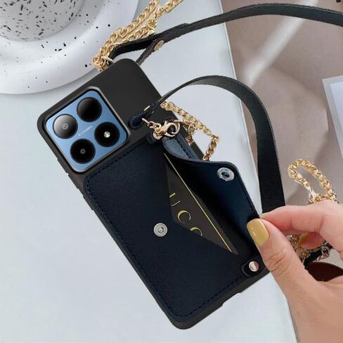 For Boost Mobile Summit 5G Wallet Case Crossbody Chain Strap, Boost Mobile Summit5G Phone Case Back Wallet with Card Holder For Women Girl, Card Slots Case with Faux Learher Wrist Strap, Black in Saudi Arabia