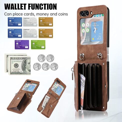 حافظة هاتف لهاتف سامسونج جالاكسي Z Flip 7 5G 2025، غطاء محفظة مع حزام كتف حول الجسم وحبل فتحة ائتمان وحامل بطاقة وحامل ملحقات الهاتف المحمول ZFlip7 Z7 G Flip7 7Z للنساء والرجال والفتيات باللون البني in Kuwait