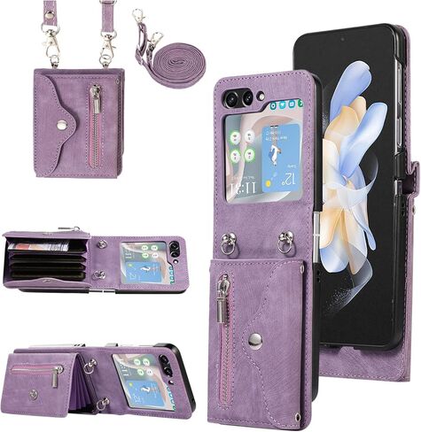 حافظة هاتف لهاتف سامسونج جالاكسي Z Flip 7 5G 2025، غطاء محفظة مع حزام كتف حول الجسم وحبل فتحة ائتمان وحامل بطاقة وحامل ملحقات الهاتف المحمول ZFlip7 Z7 G Flip7 7Z للنساء والرجال والفتيات باللون البني in Kuwait