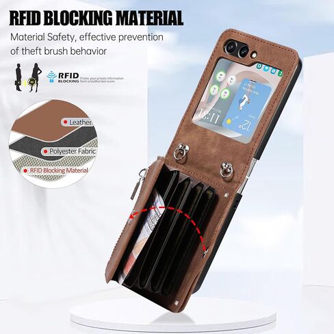 حافظة هاتف لهاتف سامسونج جالاكسي Z Flip 7 5G 2025، غطاء محفظة مع حزام كتف حول الجسم وحبل فتحة ائتمان وحامل بطاقة وحامل ملحقات الهاتف المحمول ZFlip7 Z7 G Flip7 7Z للنساء والرجال والفتيات باللون البني in Kuwait