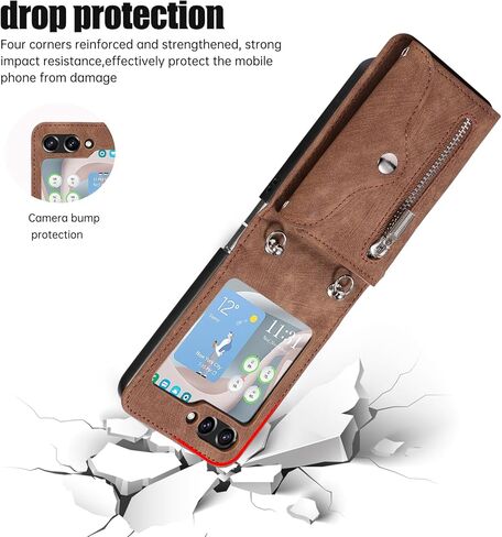 حافظة هاتف لهاتف سامسونج جالاكسي Z Flip 7 5G 2025، غطاء محفظة مع حزام كتف حول الجسم وحبل فتحة ائتمان وحامل بطاقة وحامل ملحقات الهاتف المحمول ZFlip7 Z7 G Flip7 7Z للنساء والرجال والفتيات باللون البني in Kuwait