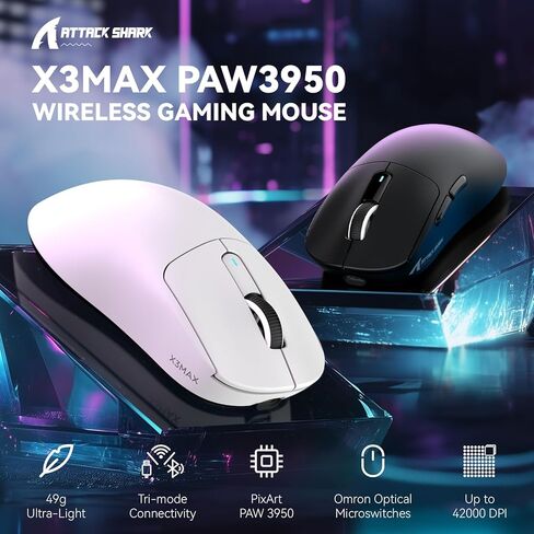 MAMBASNAKE Attack SHAKR X3MAX Wireless Gaming Mouse,PixArt PAW3950 42000 DPI,49g Ultralight Tri-Mode(BT5.4/2.4GHz/Wired), 1K Polling Rate Programmable Computer Mice for PC/MAC/Win - White in Saudi Arabia