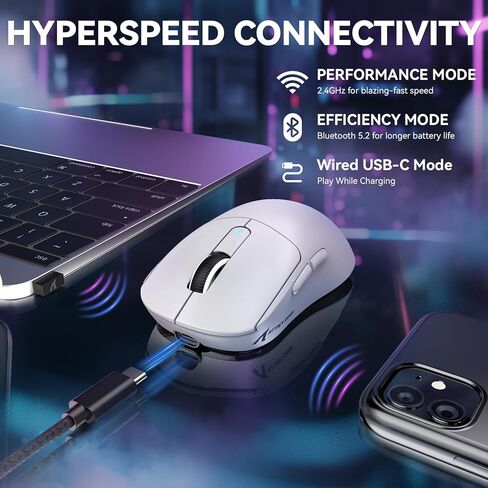 MAMBASNAKE Attack SHAKR X3MAX Wireless Gaming Mouse,PixArt PAW3950 42000 DPI,49g Ultralight Tri-Mode(BT5.4/2.4GHz/Wired), 1K Polling Rate Programmable Computer Mice for PC/MAC/Win - White in Saudi Arabia