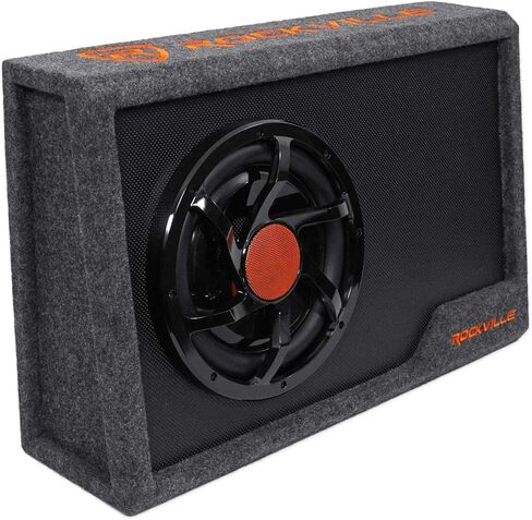 Rockville RWS10CA Bundle: 1000W 10-in Slim Powered Car Subwoofer Enclosure with Built-in Amplifier, RWK81 8 Gauge Complete Amp Installation Wiring Kit with 100% Copper RCA Cables, 2-Items in Saudi Arabia