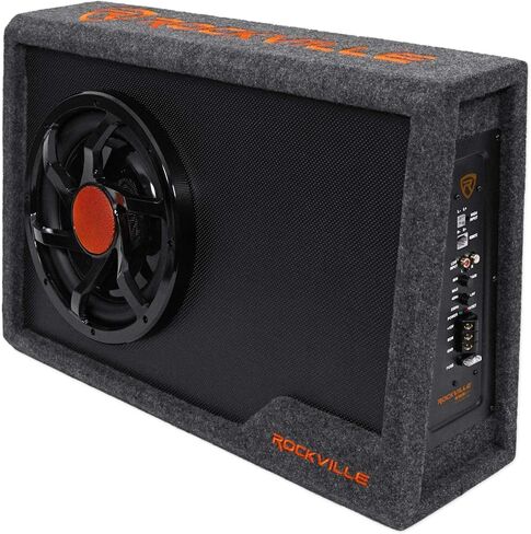 Rockville RWS10CA Bundle: 1000W 10-in Slim Powered Car Subwoofer Enclosure with Built-in Amplifier, RWK81 8 Gauge Complete Amp Installation Wiring Kit with 100% Copper RCA Cables, 2-Items in Saudi Arabia